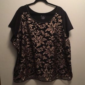 🍂🍁Lane Bryant Black and Gold Sequin Lace Top